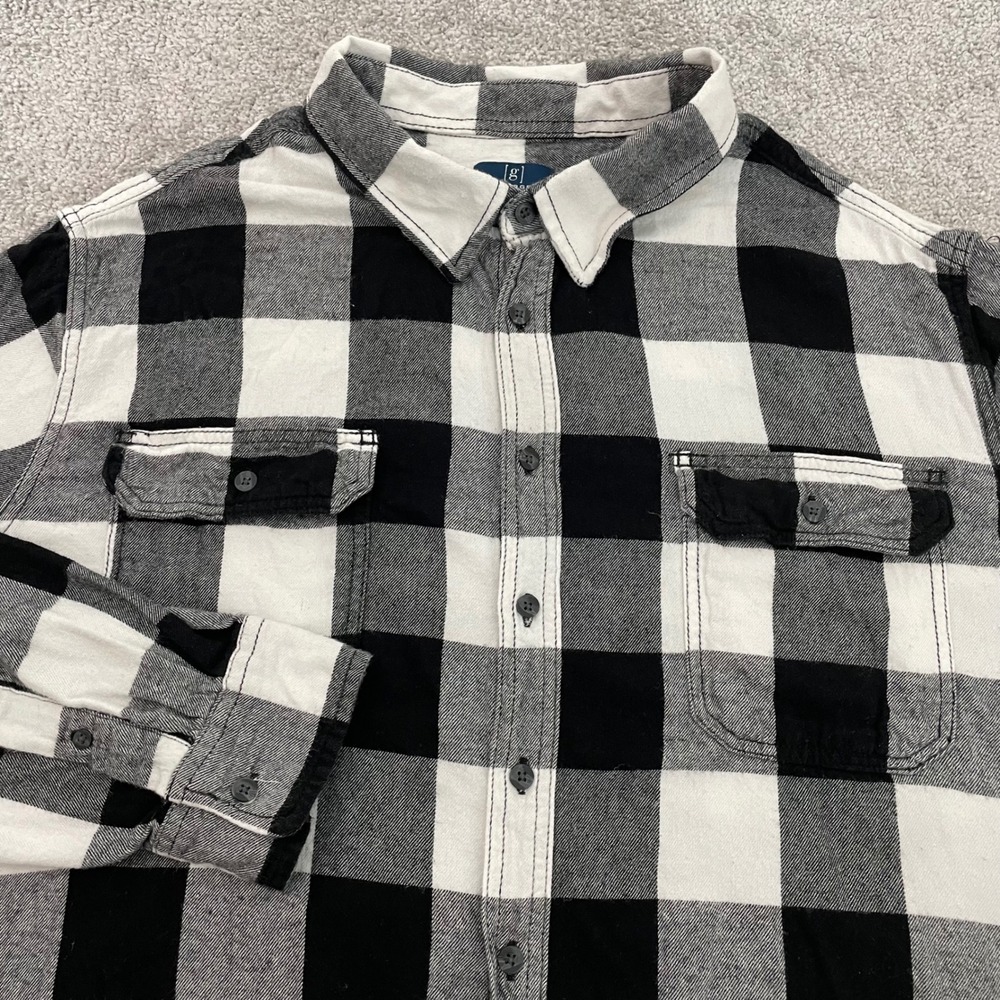 George Shirt Mens 3XL Buffalo Plaid Black White Button Down Lumberjack Cabin